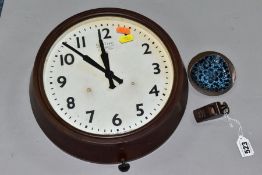 A SMITHS BAKELITE WALL CLOCK, BAKELITE WHISTLE AND ENAMEL PIN DISH, comprising a 1930s/1940s