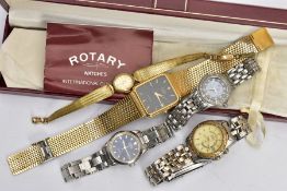 A SELECTION OF WRISTWATCHES, to include a boxed Rotary watch, quartz movement, case back signed