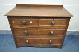 A SOLID WALNUT CHEST OF TWO SHORT OVER TWO LONG DRAWERS, width 108cm x depth 50cm x height 85cm (