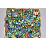 A COLLECTION OF MARBLES, assorted sizes, styles and types, playworn condition with some marking