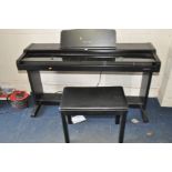 A TECHNICS PX101 DIGITAL PIANO on stand with pedals, power cable, keyboard cover, music stand and