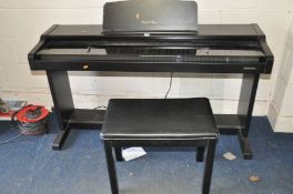 A TECHNICS PX101 DIGITAL PIANO on stand with pedals, power cable, keyboard cover, music stand and