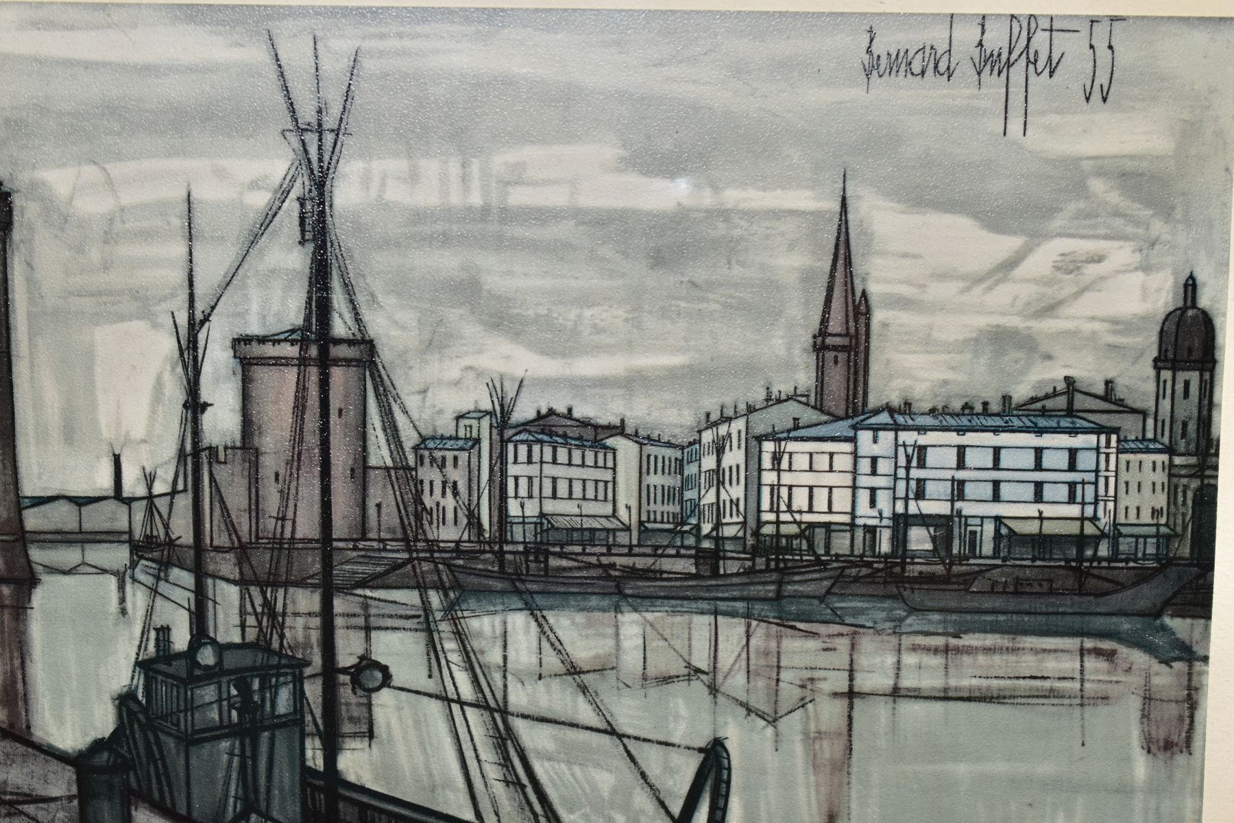 BERNARD BUFFET 'LE PORT DE LA ROCHELLE', a vintage open edition print of a French Harbour, framed, - Image 3 of 4