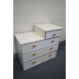 A WHITE PAINTED PINE STEPPED CHEST OF ONE SHORT OVER THREE LONG DRAWERS, width 100cm x depth 50cm