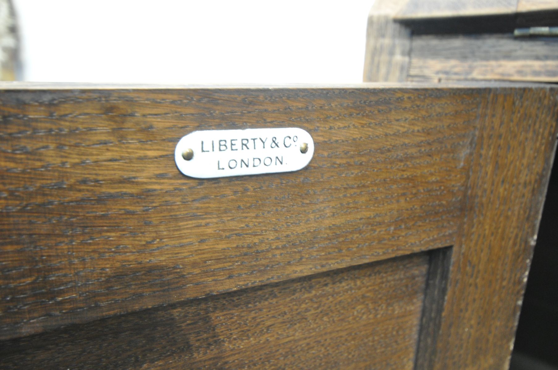 AN EARLY 20TH CENTURY OAK BUREAU, labelled Liberty & Co, in the Moorish style, the top section - Image 7 of 7