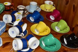 SIXTEEN 20TH CENTURY COFFEE CANS AND SAUCERS, comprising a set of six Coalport bone Athlone Blue,