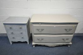 A PAINTED FRENCH CHEST OF TWO LONG DEEP DRAWERS, with a brushing slide, width 120cm x depth 61cm x