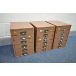 A SET OF THREE VINTAGE INDUSTRAL FILING DRAWERS, width 28cm x depth 38cm x 41cm