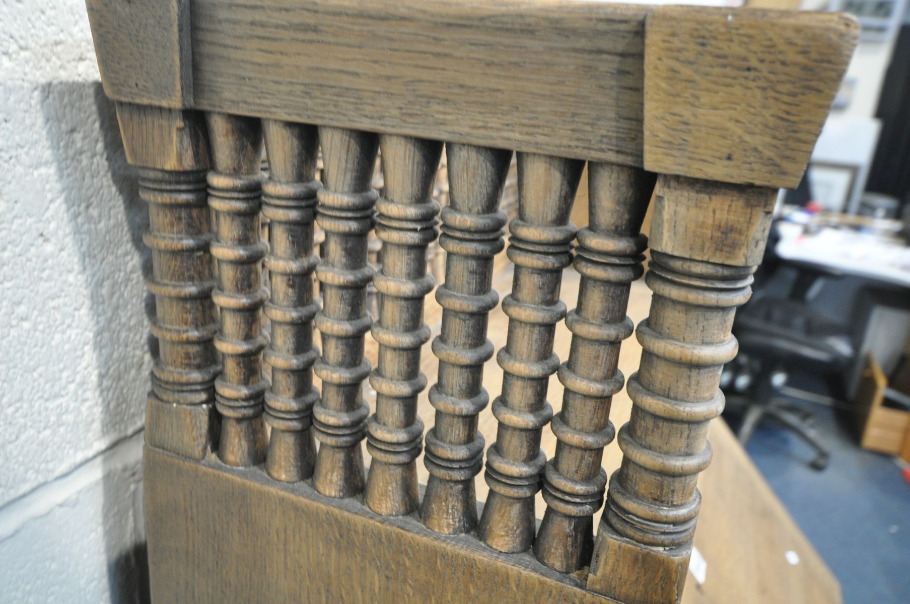 AN EARLY 20TH CENTURY OAK BUREAU, labelled Liberty & Co, in the Moorish style, the top section - Image 3 of 7