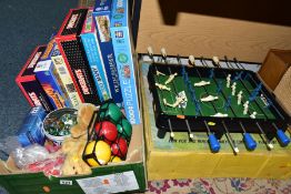 A BOX AND LOOSE TOYS AND GAMES, to include a boxed 1960s Tudor Rose Table Top Soccer game, a bag