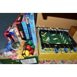 A BOX AND LOOSE TOYS AND GAMES, to include a boxed 1960s Tudor Rose Table Top Soccer game, a bag