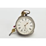A SILVER OPEN FACE POCKET WATCH, round white dial signed 'A.W.W Co Waltham Mass', Roman numerals,