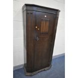 OAK LINENFOLD SINGLE DOOR HALL CUPBOARD, width 96cm x depth 42cm x height 187cm (key) (condition:-