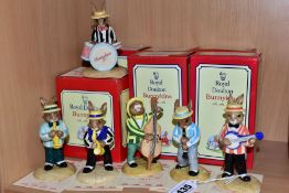 A BOXED SET OF SIX ROYAL DOULTON LIMITED EDITION BUNNYKINS FIGURES FROM THE JAZZ BAND COLLECTION,