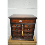 A LATE 19TH/EARLY 20TH CENTURY OAK ENGINEERS/JEWELLERY CABINET, with a hinged top compartment,
