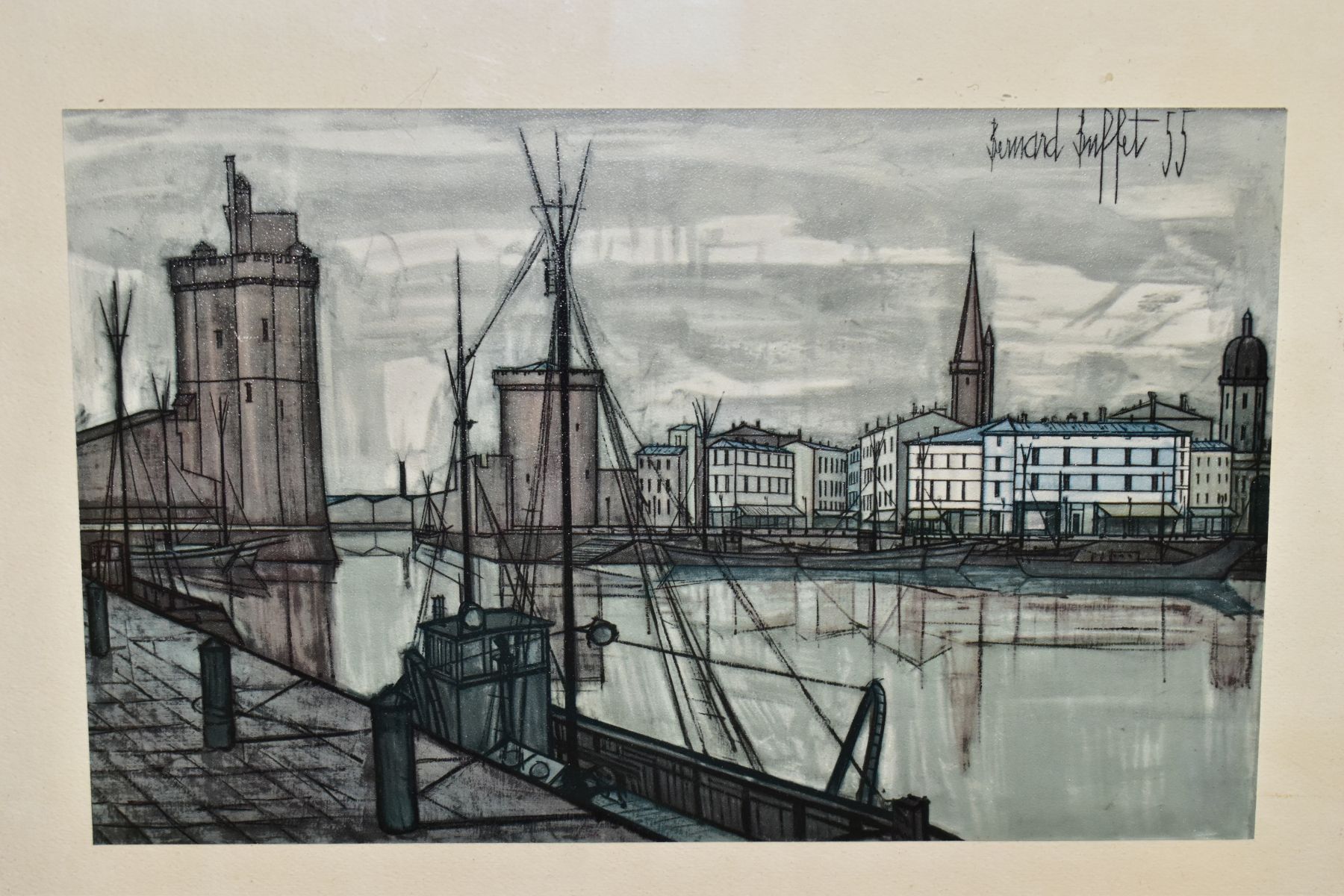 BERNARD BUFFET 'LE PORT DE LA ROCHELLE', a vintage open edition print of a French Harbour, framed, - Image 2 of 4