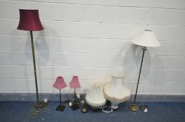 A QUANTITY OF VARIOUS LIGHTING, to include a Laura Ashley low standard lamp, a brass standard
