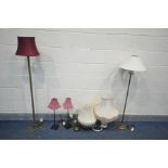 A QUANTITY OF VARIOUS LIGHTING, to include a Laura Ashley low standard lamp, a brass standard