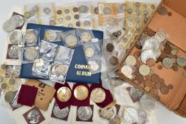 A CARDBOAD TRAY CONTAINING MAINLY UK COINS, to include amounts of Victorian silver crowns, half-