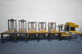 A SELECTION OF CHAIRS, to include an Arts and Crafts mahogany hall chairs, three mahogany Georgian