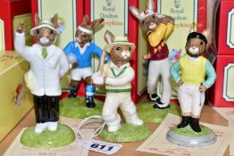 FIVE ROYAL DOULTON BUNNYKINS SPORTING RELATED FIGURES, comprising four limited edition figures