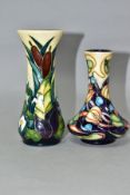 TWO SMALL MOORCROFT POTTERY VASES, a Celtic Web pattern bottle vase, dated 2002 to base, height 10.