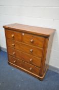 A VICTORIAN WALNUT CHEST OF TWO SHORT OVER THREE LONG GRADUATING DRAWERS, width 111cm x depth 49cm x