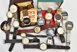 A BOX OF ASSORTED WRISTWATCHES, to include a variety of quartz and digital watches with names to