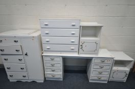 A 1940'S WHITE PAINTED GENTLEMENS CABINET, a French style dressing table, width 153cm x 44cm x