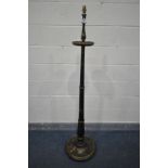 AN EARLY 20TH CENTURY JAPANNED STANDARD LAMP, ebonised field with parcel gilt chinoiserie