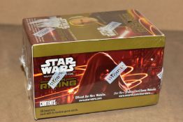 A SEALED STAR WARS SITH RISING TGC BOOSTER BOX, contains 36 five card booster packs, sealed with
