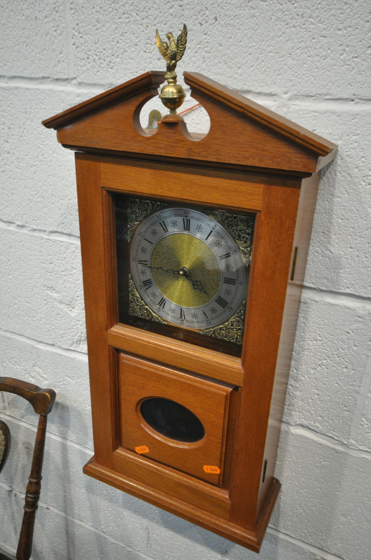 A LATE 20TH MAHOGANY WALL CLOCK (pendulum) and a beech chair (2) - Image 2 of 2