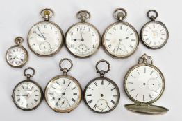 EIGHT SILVER CASED POCKET WATCHES, to include three signed silver open face pocket watches, names to