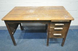A 1940'S OAK DESK, with two drawers, width 121cm x depth 68cm x height 77cm (condition:-some