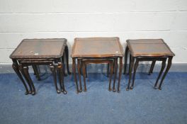 THREE MAHOGANY NEST OF TABLES, including two nest of three tables
