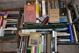 FIVE BOXES OF BOOKS, to include 'A Dictionary of Art Terms' by Reginald Haggar, signed, 'A Manual of