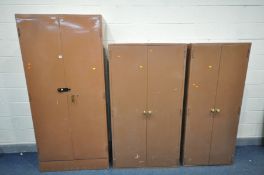 A VINTAGE LARGE INDUSTRIAL TWO DOOR CABINET, width 92cm x depth 46cm x height 199cm, together with