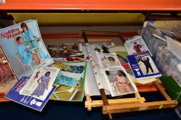 TWO BOXES AND LOOSE NEEDLEWORK EQUIPMENT, including two wooden tapestry frames with part completed