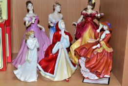 SIX ROYAL DOULTON FIGURES, comprising Belle Figure of the year 1996 HN3703, two from Pretty Ladies