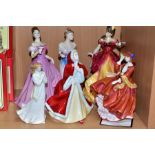 SIX ROYAL DOULTON FIGURES, comprising Belle Figure of the year 1996 HN3703, two from Pretty Ladies