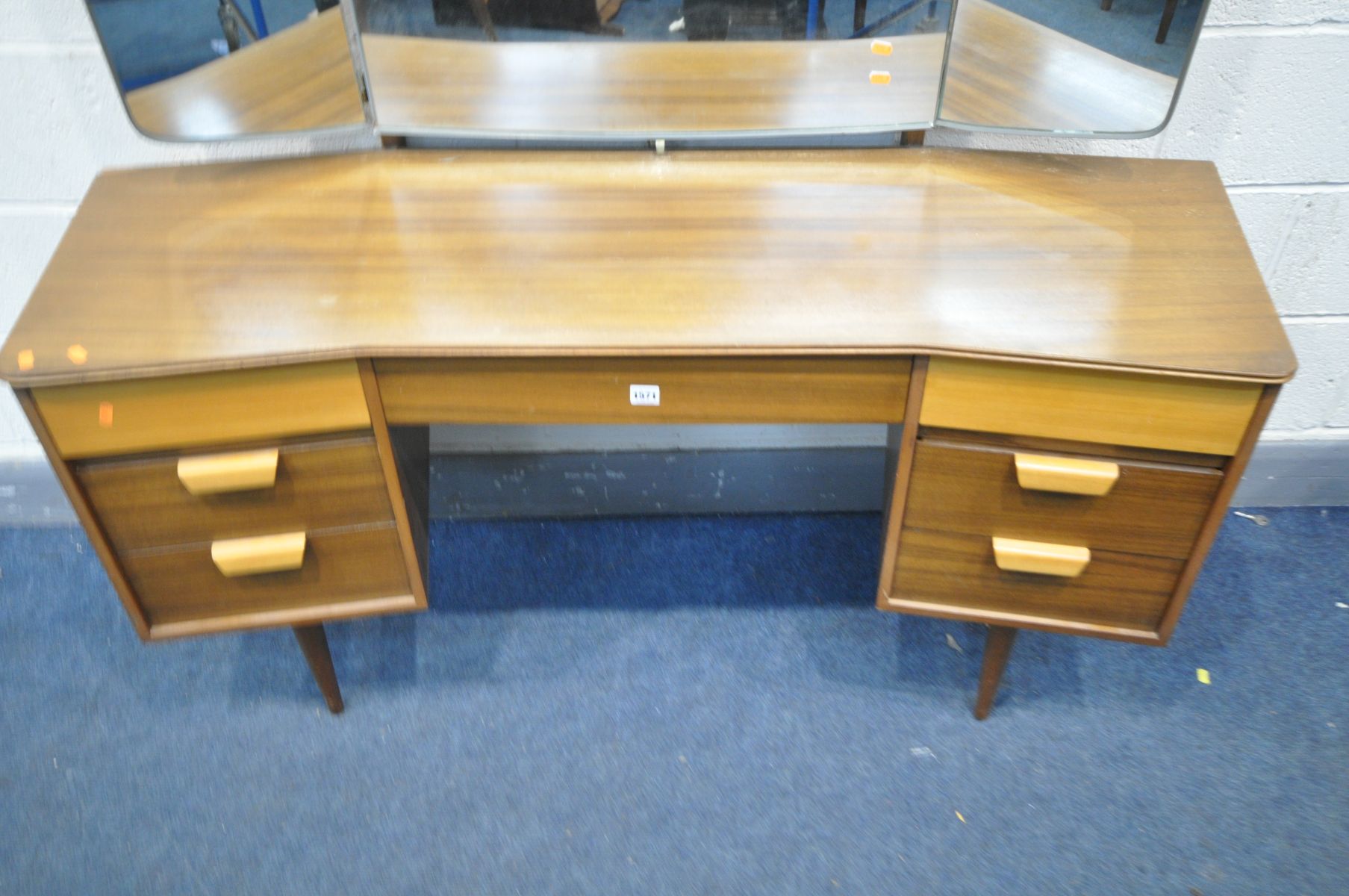 A UNIFLEX TEAK DRESSING TABLE, with triple mirror, and seven drawers, width 146cm x depth 56cm x - Image 2 of 2