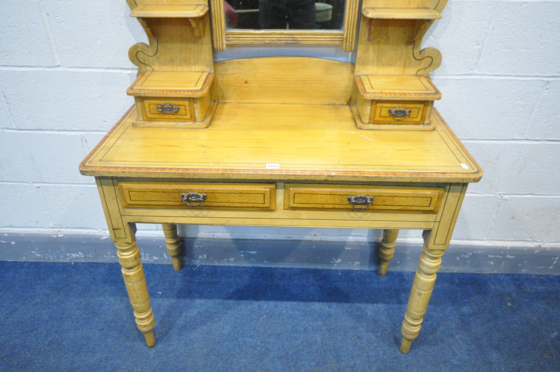 A LATE VICTORIAN PINE DRESSING TABLE, with a single mirrors, and four various drawers, width 100cm x - Image 2 of 2