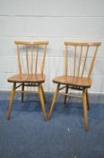 A PAIR OF ERCOL MODEL 608 BEECH AND ELM ALL PURPOSE CHAIRS