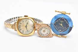 A 9CT GOLD WATCH HEAD AND TWO OTHERS, 9ct gold 'Avia' watch head non-running and in need of some