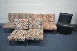 SIX OFFICE CHAIRS, with various patterns, and a REM salon chair (Condition:- salon chair back foot