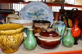 A GROUP OF WEST GERMAN AND OTHER ART POTTERY, to include a pair of green glazed Canadian Huronia