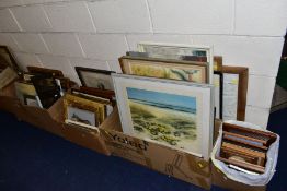 FIVE BOXES AND LOOSE PAINTINGS AND PRINTS ETC, to include signed Ellen Jowett prints (some