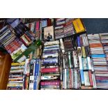 NINE BOXES OF DVDS AND CDS, approximately three hundred DVDs and DVD box sets, many still sealed,