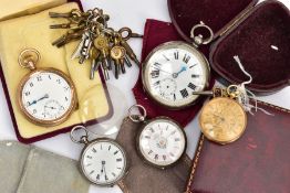 AN ASSORTMENT OF SILVER AND GOLD-PLATED POCKET WATCHES, to include an open face silver pocket watch,