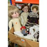 A BOX OF DOLLS AND ACCESSORIES, modern dolls appear homemade but are very well made, to include a